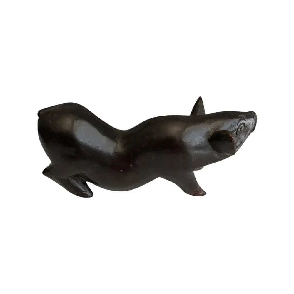 Vintage African Hand Carved Ebony Wood Fat Belly Pig